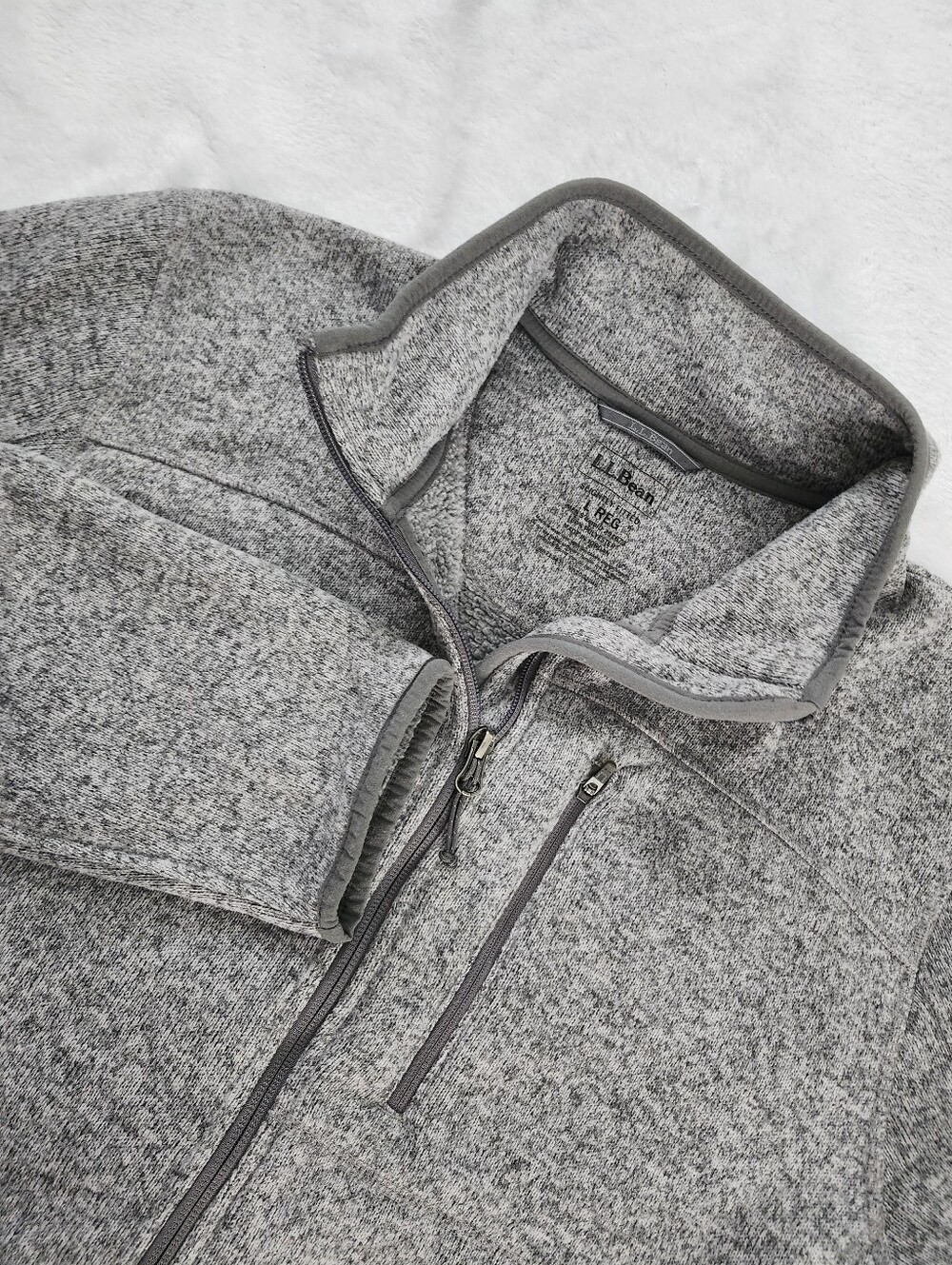 L.L.BEAN Men's Large Sweater Fleece Full-Zip Jacket Slightly Fitted Heather Grey